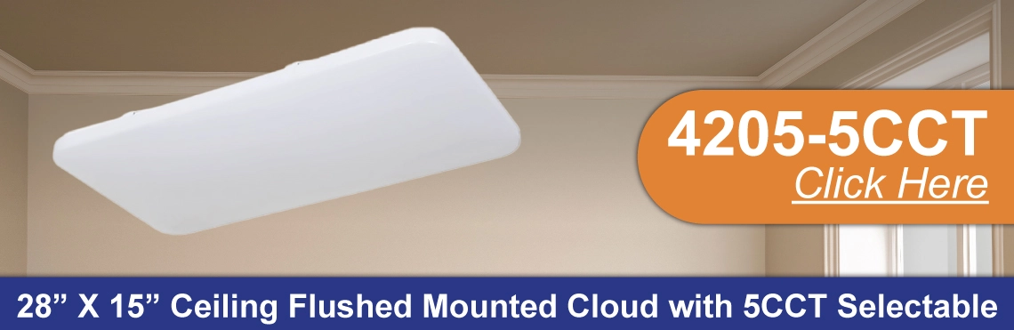4205-5CCT flush cloud light over apartment ceiling background.